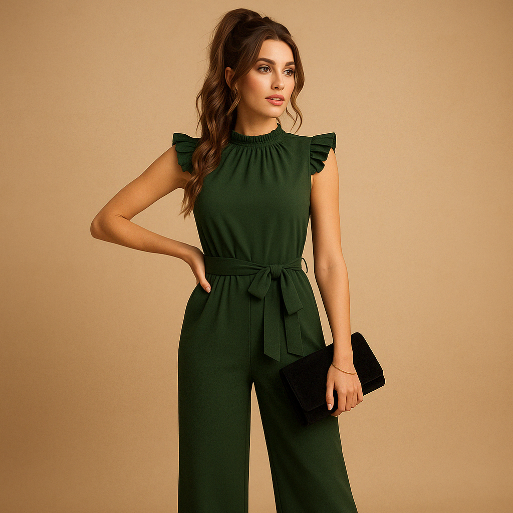 Tailored jumpsuit with cap sleeves and belt for women | Yasmine 4