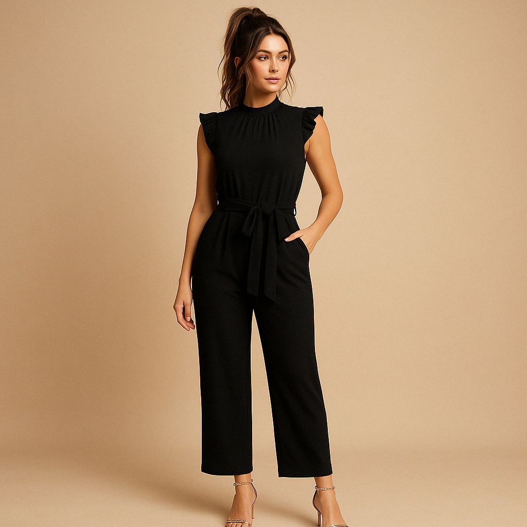 Tailored jumpsuit with cap sleeves and belt for women | Yasmine 6