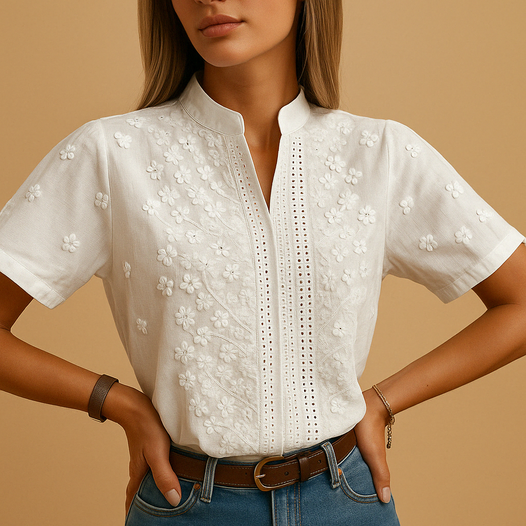 White elegant blouse with collar for women | Hannah 0