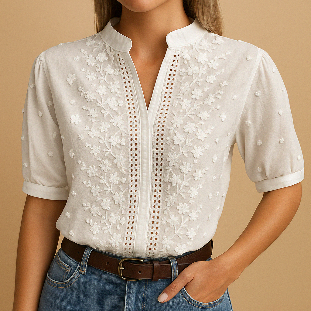 White elegant blouse with collar for women | Hannah 2
