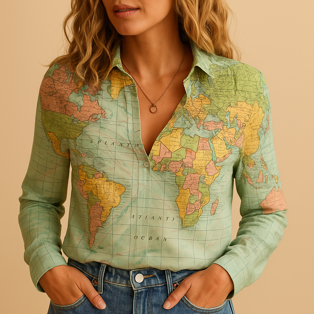 World map print blouse for women | Aurora 0