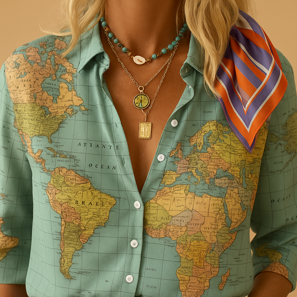 World map print blouse for women | Aurora 2